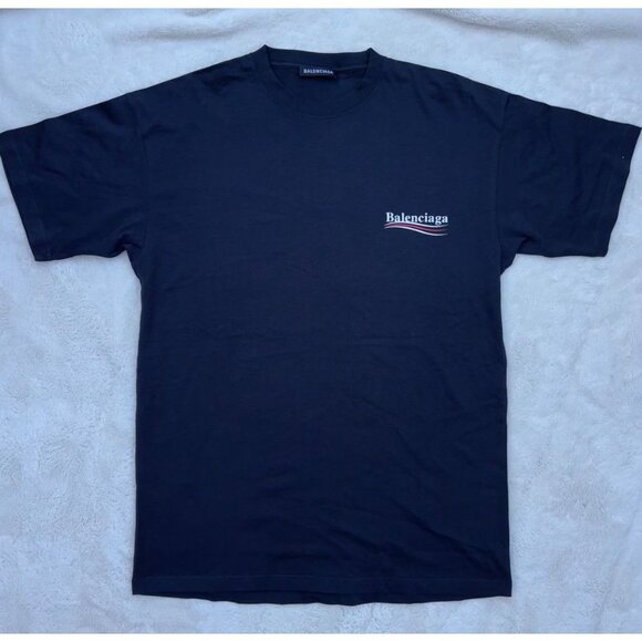 Balenciaga Navy Campaign Logo Tee - Picture 1 of 5